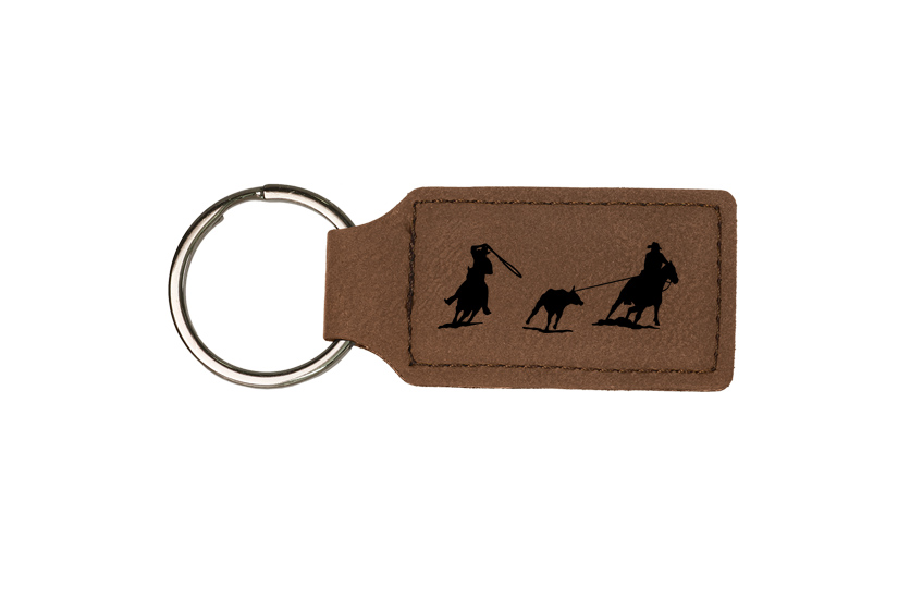 Personalized leatherette key chain with your choice of engraved rodeo design and text. Rodeo Key Chain