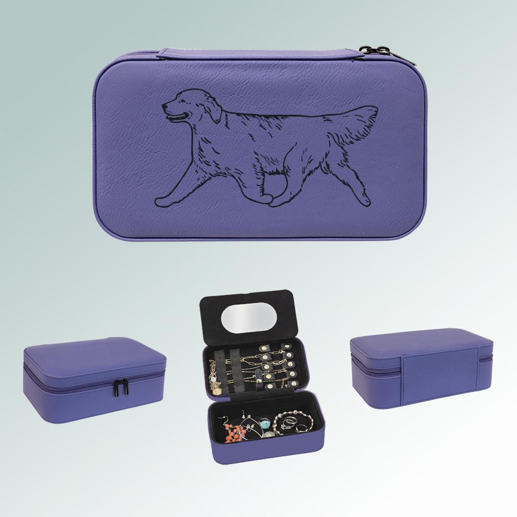 Leatherette jewelry box with your choice of Golden Retriever design and personalized engraved text. 80+ Golden Retriever designs to choose from.