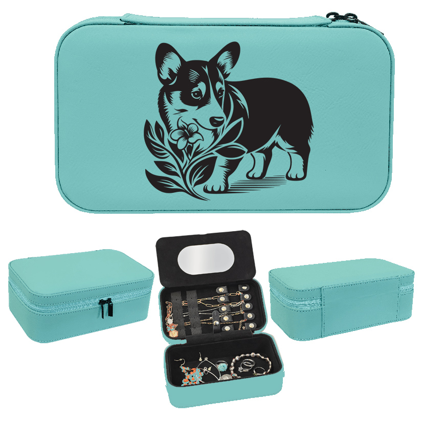 Personalized jewelry box with your choice of corgi design and custom engraved text. Corgi Jewelry Box