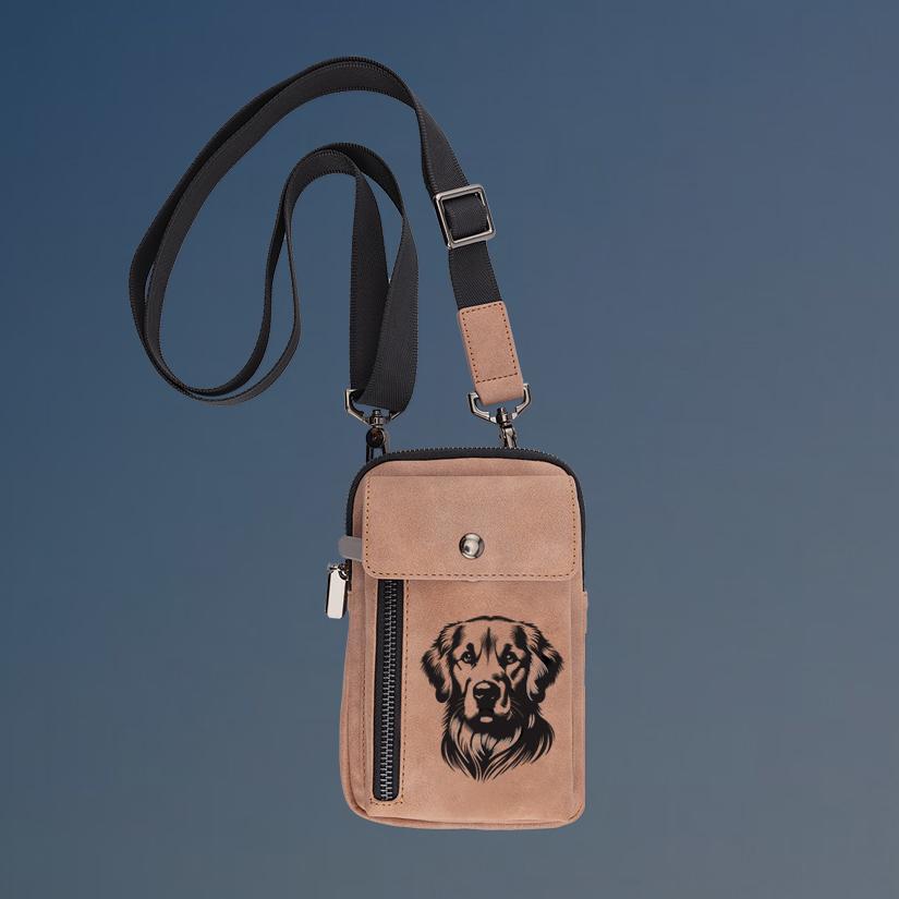 Custom engraved urban crossbody bag with your choice of golden retriever design and personalized text.