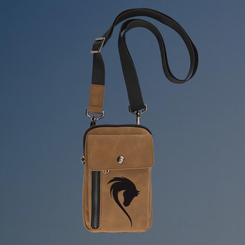 Personalized crossbody bag with your choice of horse silhouette and custom engraved text.