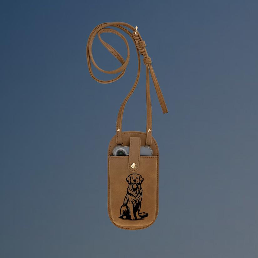 Personalized essential crossbody bag with your choice of golden retriever design and custom engraved text. Golden Retriever