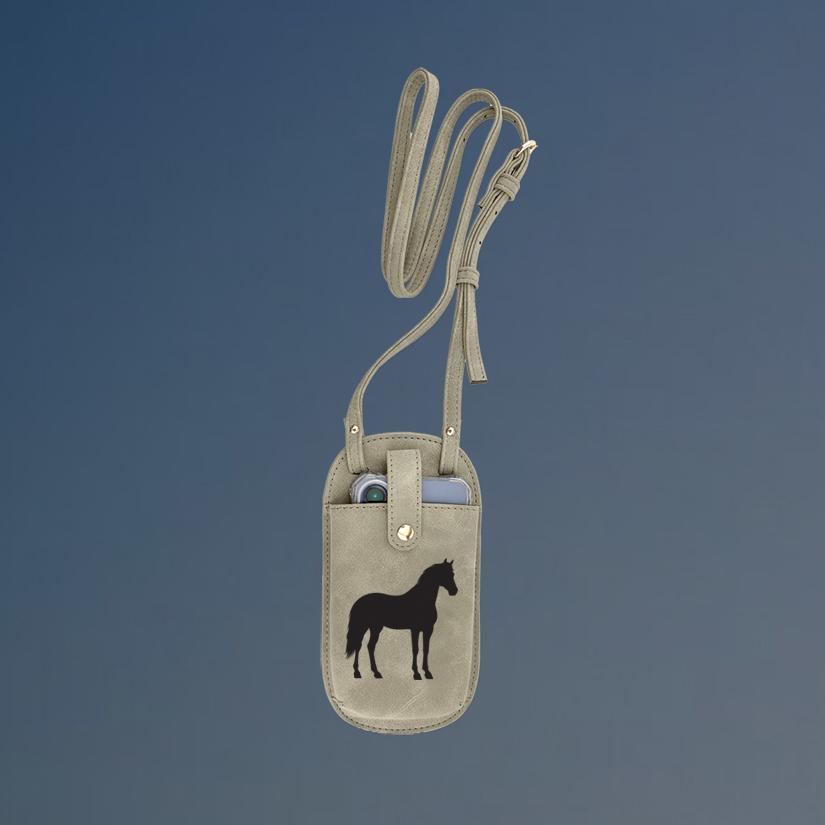Personalized essential crossbody bag with your choice of horse silhouette and custom engraved text. Horse Crossbody Bag