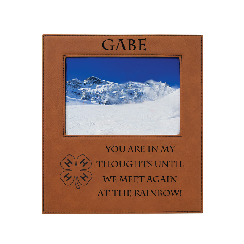 Personalized memorial photo frame plaque with your choice of 4-H logo and custom engraved text.