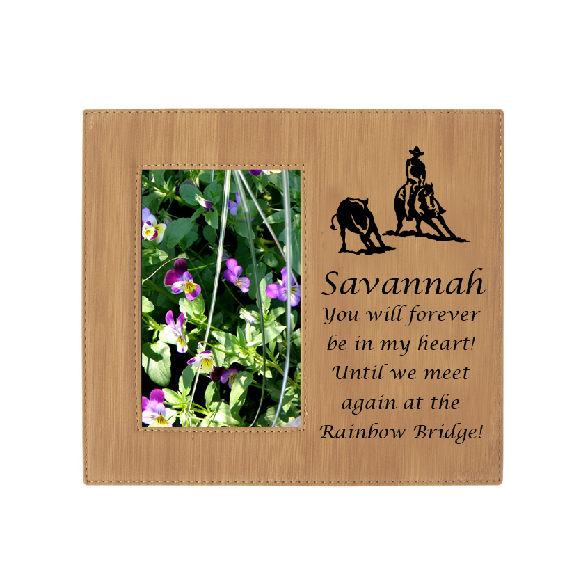 Custom engraved photo frame plaque with your choice of rodeo design and personalized text.