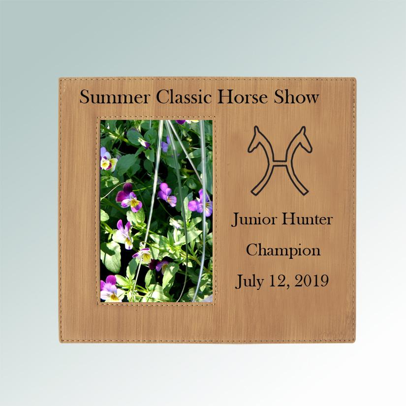 Custom engraved horse breed photo frame plaque with your choice of horse breed Logo and personalized text. 25+ horse breed logos to choose from.