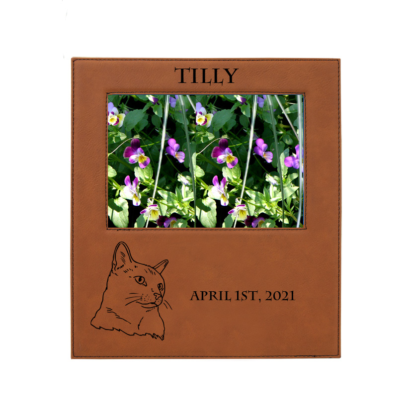 Custom engraved photo frame plaque with your choice of cat design and personalized text.