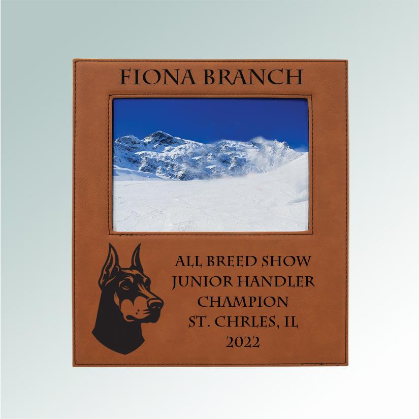Personalized doberman picture frame plaque with your choice of doberman design and custom engraved text. 25+ Doberman designs to choose from.