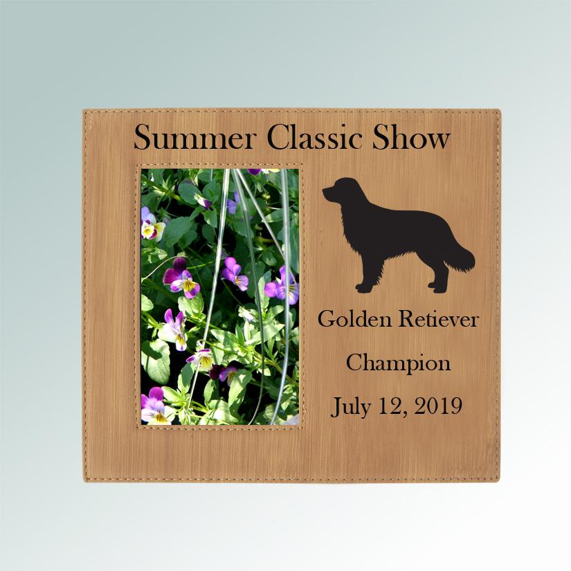 Custom Golden Retriever photo frame plaque with your choice of Golden Retriever design and personalized text. 80+ Golden Retriever designs to choose from.