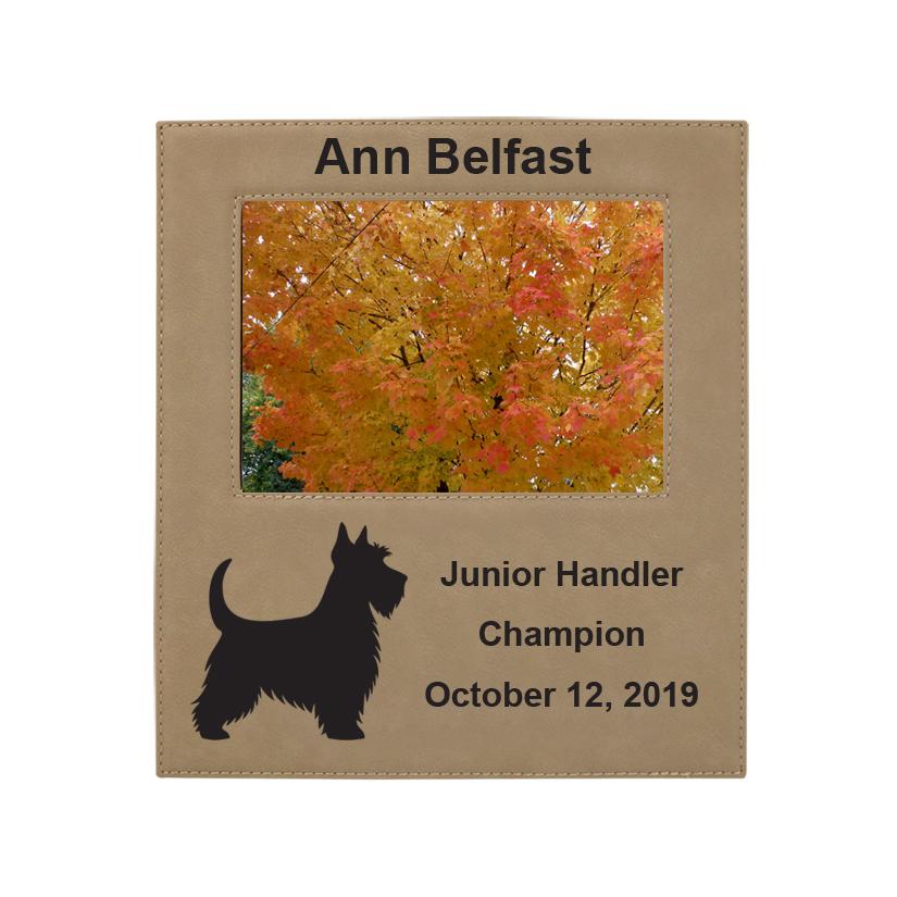 Personalized picture frame plaque with your choice of dog design 1 and custom engraved text. Dog Photo Frame