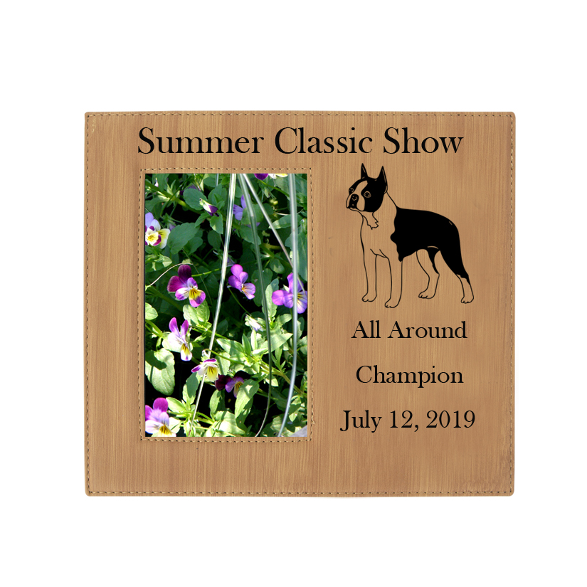 Custom engraved photo frame plaque with your choice of dog design 2 and personalized text. Dog Photo Frame