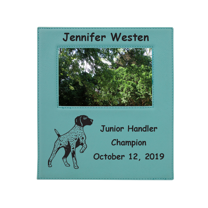 Personalized picture frame plaque with your choice of dog design 3 and custom engraved text. Dog Photo Frame