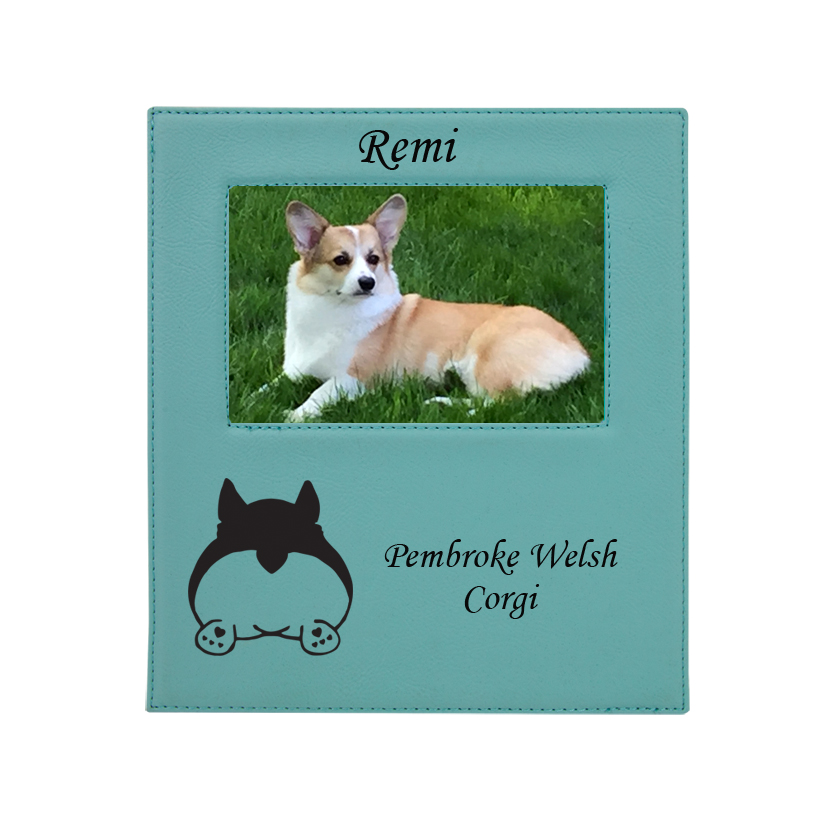 Personalized picture frame plaque with your choice of corgi design and custom engraved text. Corgi Photo Frame