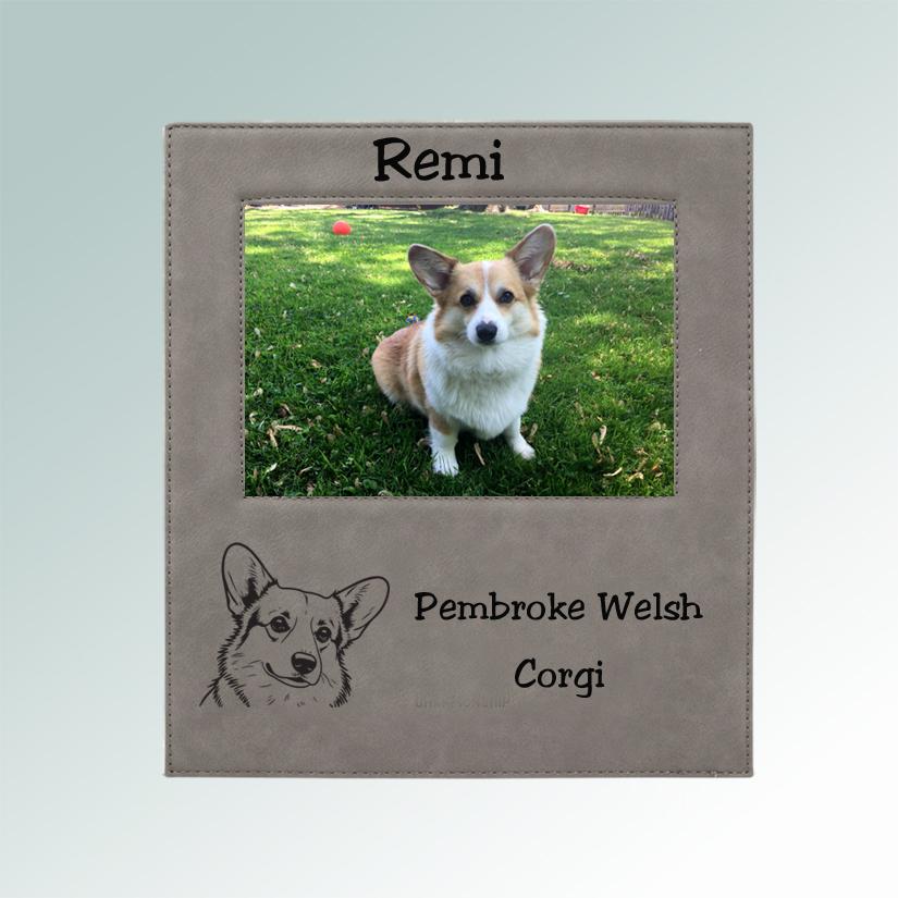 Personalized picture frame plaque with your choice of corgi design and custom engraved text. 100+ corgi designs to choose from.