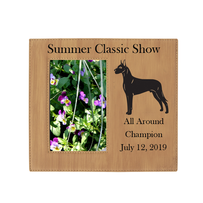 Custom engraved photo frame plaque with your choice of dog design 4 and personalized text. Dog Photo Frame