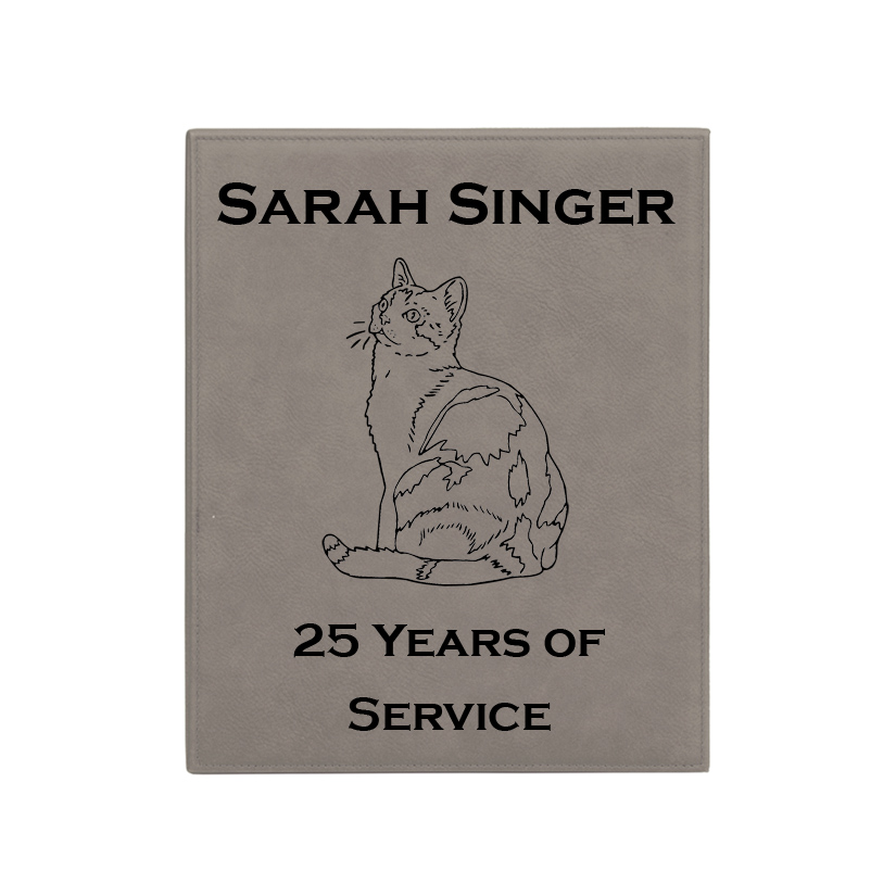 Personalized leatherette plaque with your choice of cat design and engraved text. Cat Award | Cat Plaque
