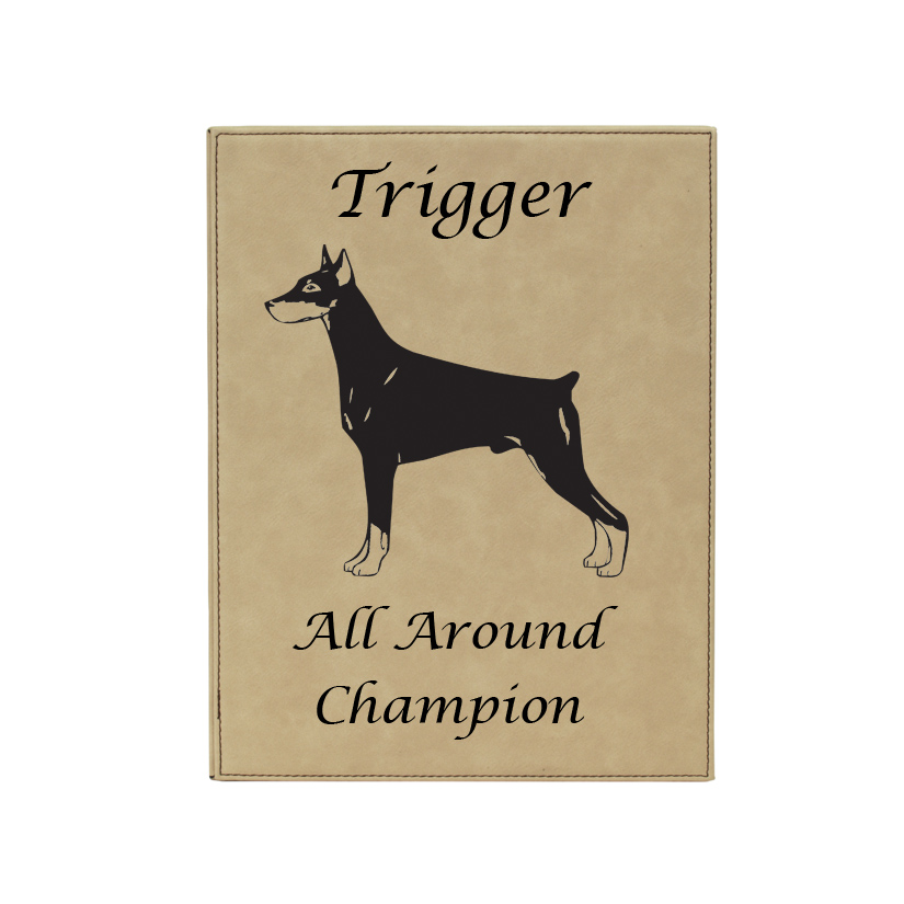 Personalized leatherette plaque with your choice of Doberman design and engraved text. Doberman Award