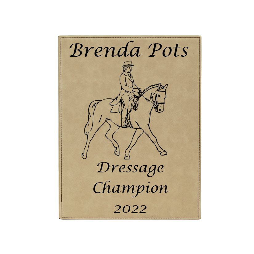 Engraved leatherette plaque with personalized text and horse design. Horse Plaque | Horse Show Award