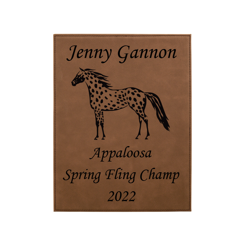 Engraved leatherette plaque with personalized text and horse design 3. Horse Plaque | Horse Show Award