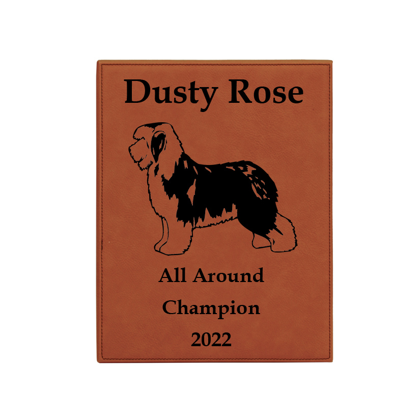 Personalized leatherette plaque with your choice of dog design 1 and engraved text. Dog Award | Dog Plaque
