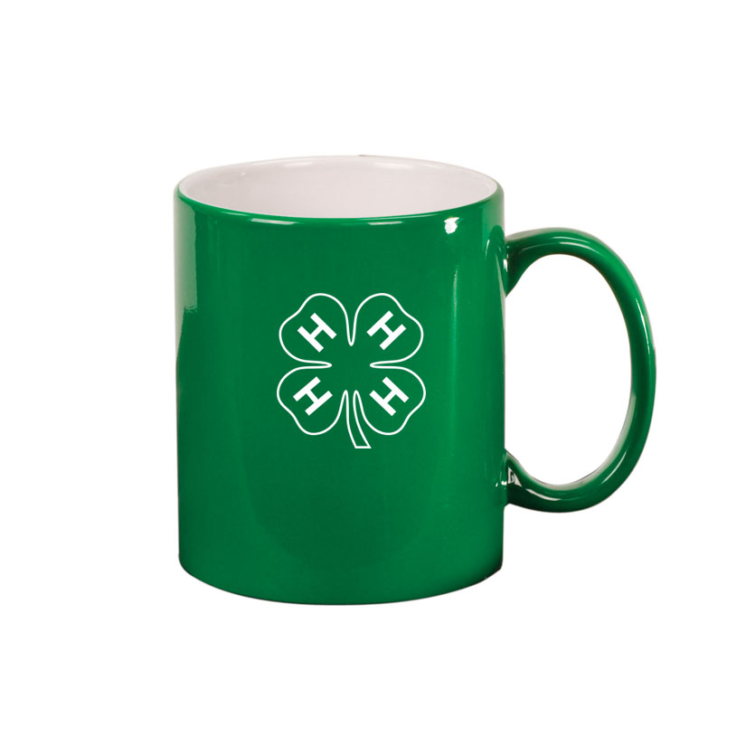Personalized coffee mug with engraved text and your choice of 4-H logo. 4-H Coffee Mug