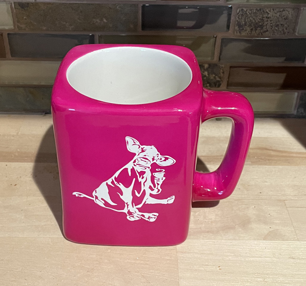 Coffee drinking cow square coffee mug that has a cow design. Farm Mug