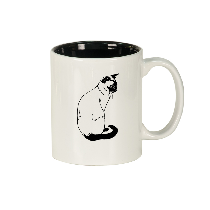 Engraved Ceramic Coffee Mug - Cat Design