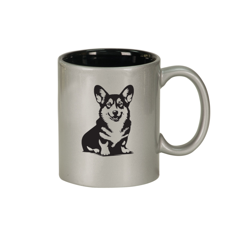 Custom engraved ceramic coffee mug with with your choice of engraved cat design and personalized text.. Corgi Coffee Mug