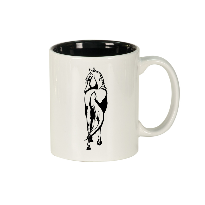 Personalized coffee mug with engraved text and your choice of horse design 2. Equestrian Coffee Mug