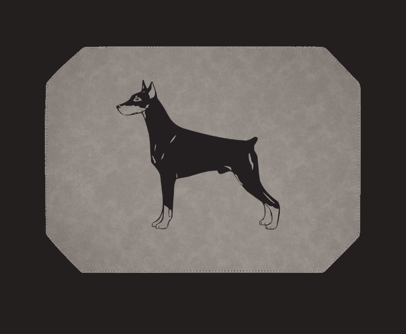 Custom engraved leatherette placemat with your choice of Doberman design and personalized text. Doberman Placemat