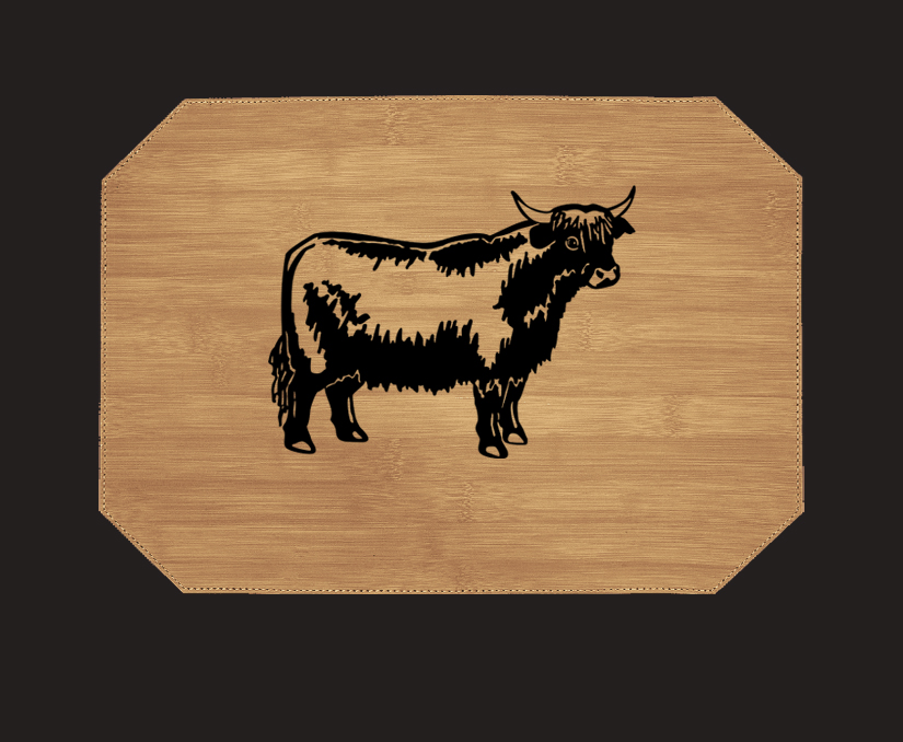 Personalized leatherette placemat with your choice of farm animal design and custom engraved text. Farm Animal Placemat
