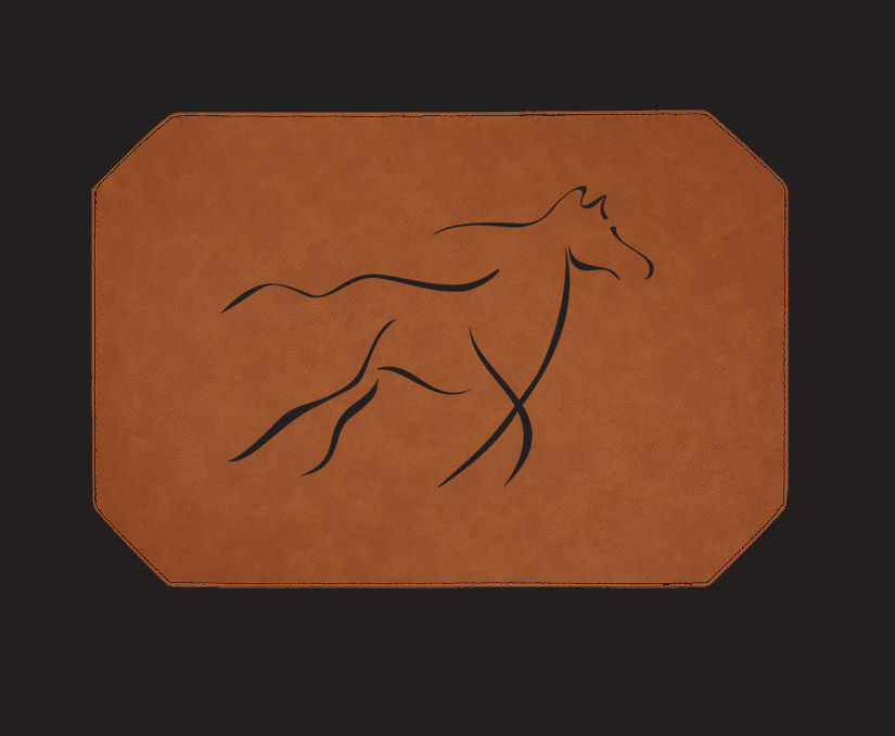 Personalized leatherette placemat with your choice of horse design and custom engraved text. Horse Placemat