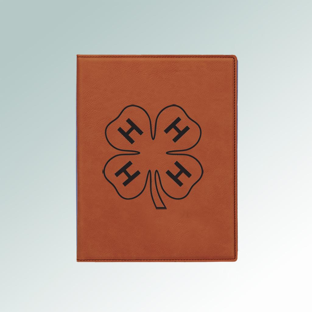 Personalized leatherette portfolio with custom engraved 4-H logo and text. 6+ 4-H logos to choose from.
