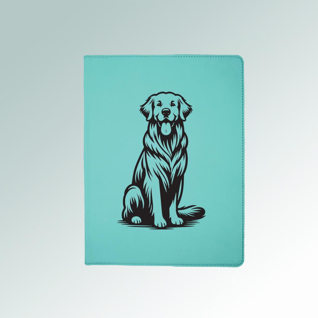 Personalized leatherette golden retriever portfolio with custom engraved golden retriever design and text. 80+ Golden Retriever designs to choose from.