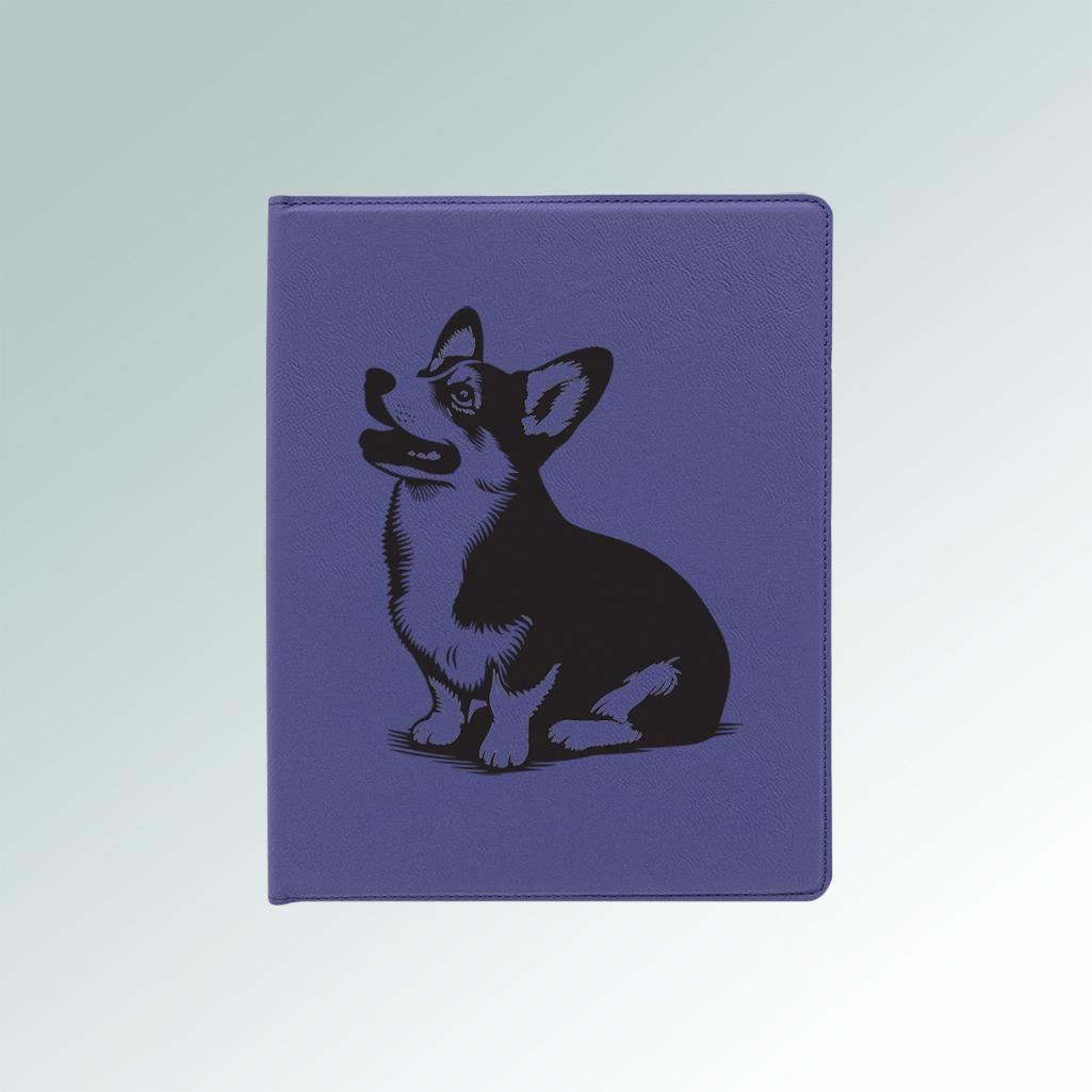 Personalized leatherette corgi portfolio with a custom engraved corgi design and text. 100+ corgi designs to choose from.