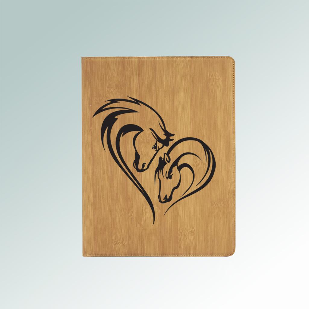 Personalized leatherette horse silhouette portfolio with custom engraved horse silhouette and text. 85+ horse silhouettes to choose from.