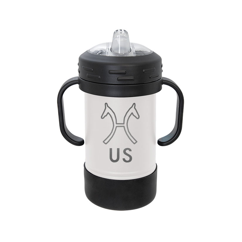 Personalized stainless steel sippy cup with your choice of horse breed logo and custom engraved text. Horse Sippy Cup