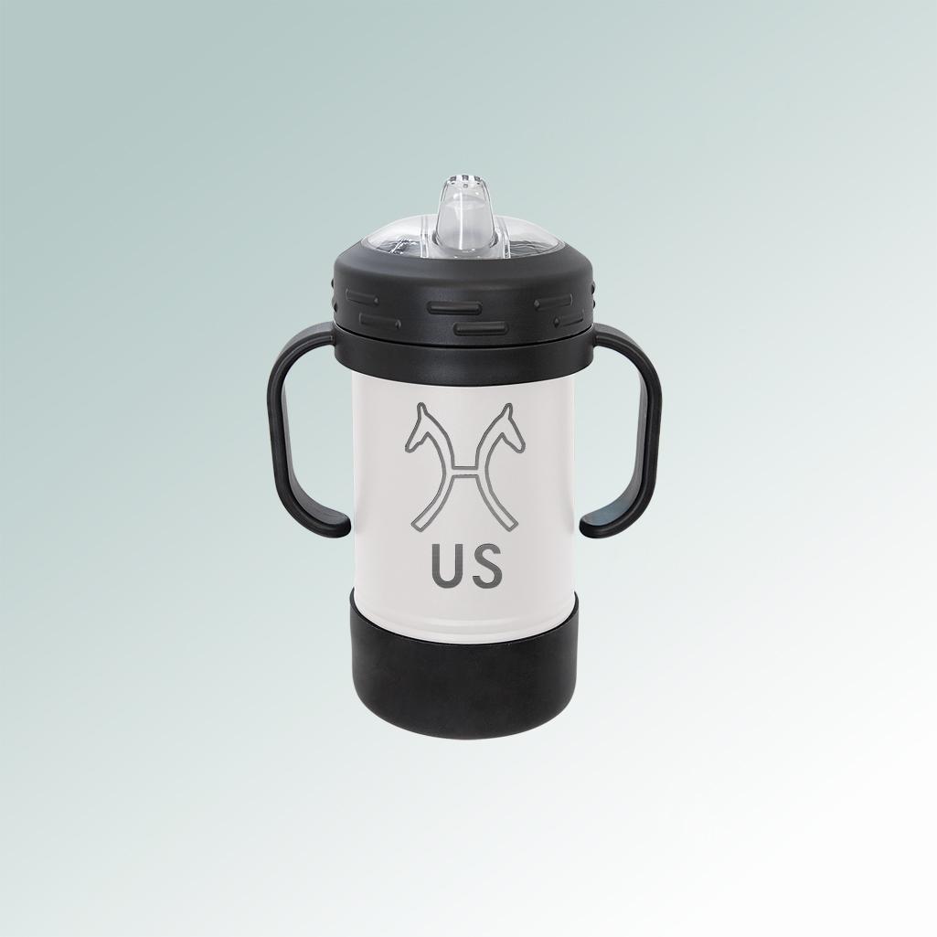 Personalized stainless steel horse breed logo sippy cup with your choice of horse breed logo and custom engraved text. 25+ horse breed logos to choose from.