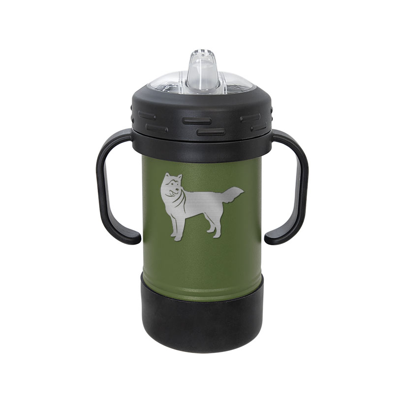 Personalized stainless steel sippy cup with your choice of dog design 4 and custom engraved text. Dog Design Sippy Cup
