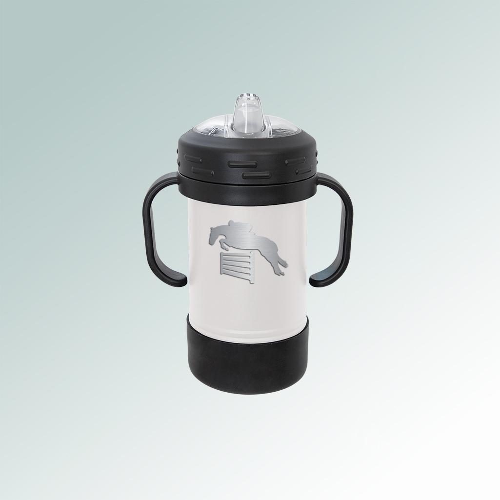 Custom engraved stainless steel horse silhouette sippy cup with your choice of horse silhouette and personalized text. 85+ horse silhouettes to choose from.