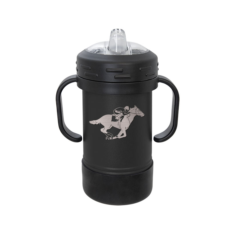 Personalized stainless steel sippy cup with your choice of horse design 2 and custom engraved text. Horse Sippy Cup