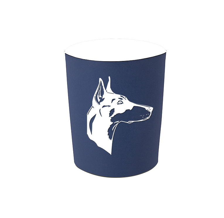 Personalized replacement silicone sleeves with custom engraved text and a doberman design. Doberman Sleeve