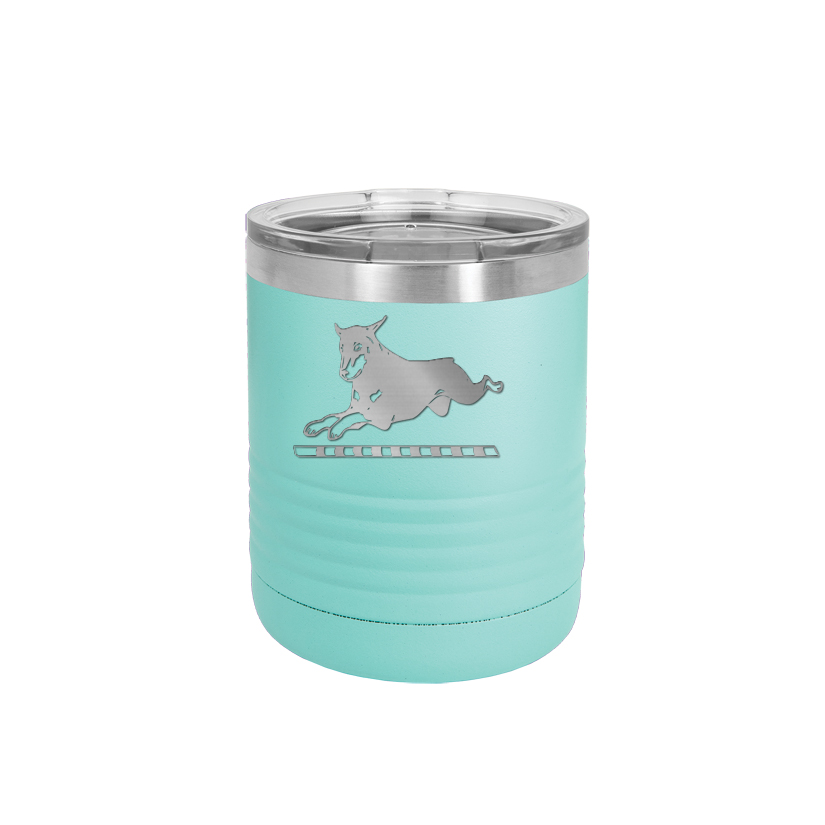 Custom engraved vacuum insulated 10 oz polar camel tumbler with your choice of Doberman design and personalized text.
