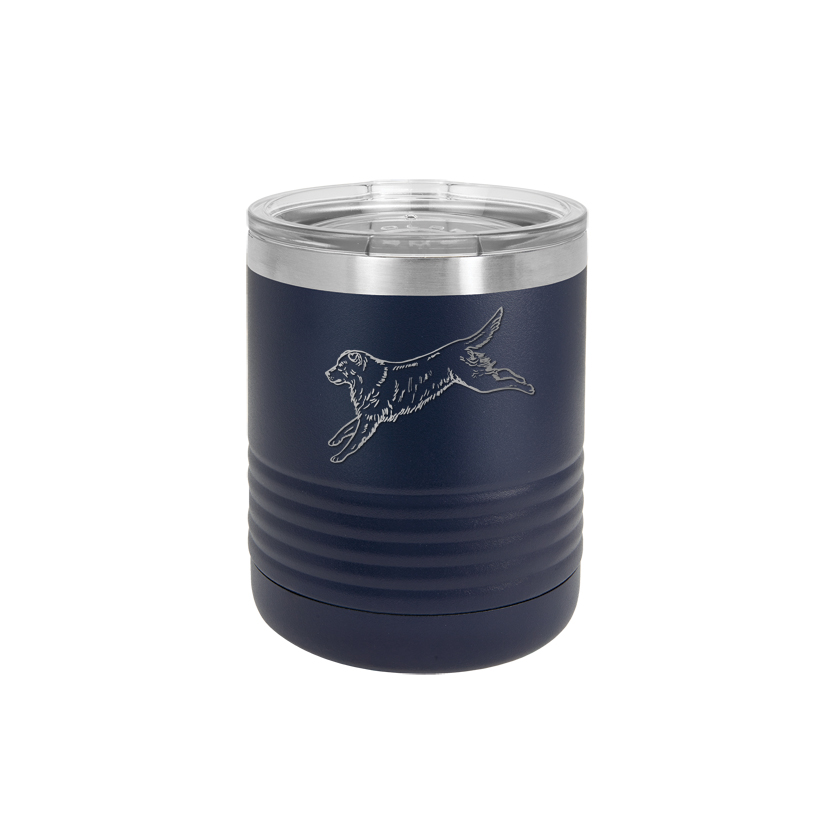Personalized 10 oz vacuum insulated polar camel tumbler with your choice of Golden Retriever design and custom engraved text.