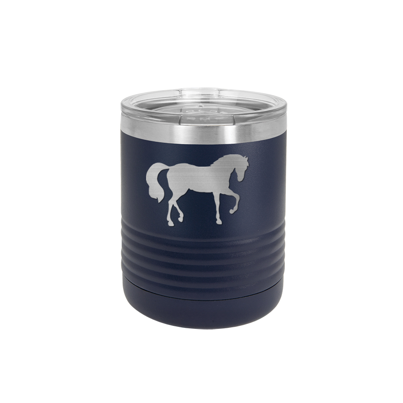 Custom engraved vacuum insulated 10 oz polar camel tumbler with your choice of horse design and personalized text. Horse Tumbler