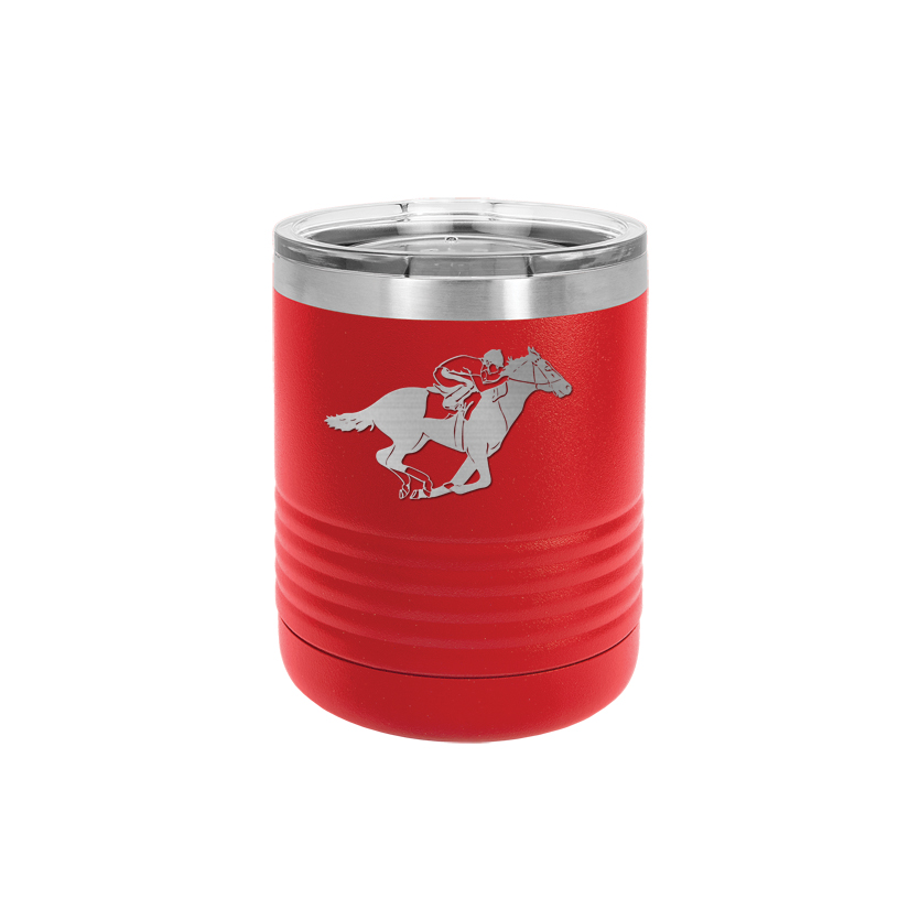 Personalized 10 oz vacuum insulated polar camel tumbler with your choice of horse design 2 and custom engraved text. Equestrian Tumbler