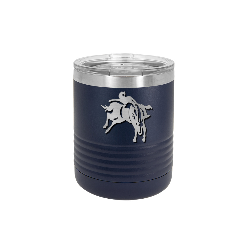 Custom engraved vacuum insulated 10 oz polar camel tumbler with your choice of rodeo design and personalized text.