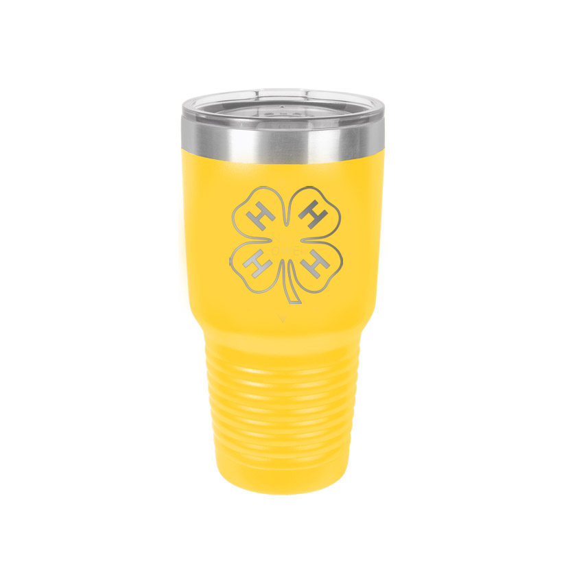 Personalized vacuum insulated 30 oz tumbler with your choice of 4-H logo and custom engraved text.