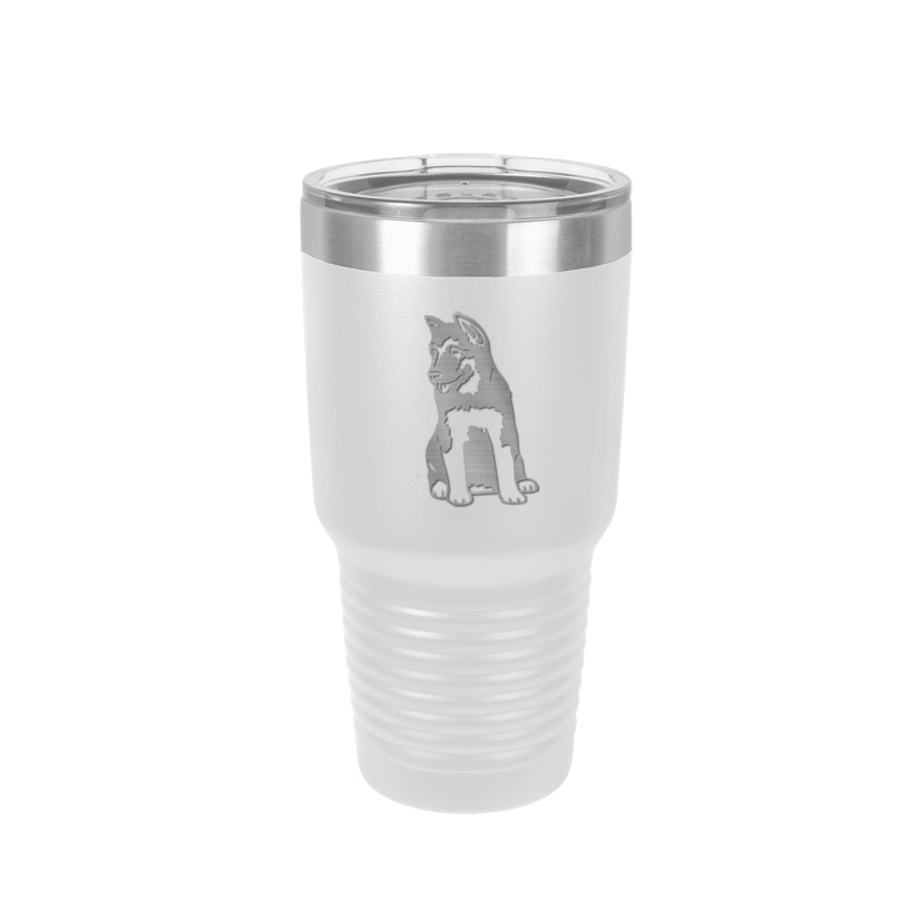 Custom engraved vacuum insulated 30 tumbler with your choice of herding dog design and personalized text.
