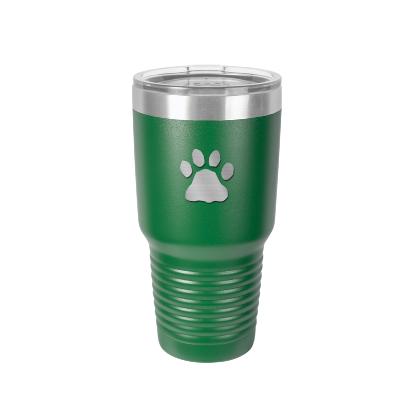 Personalized vacuum insulated 30 oz tumbler with your choice of dog design 2 and custom engraved text. Dog Mug